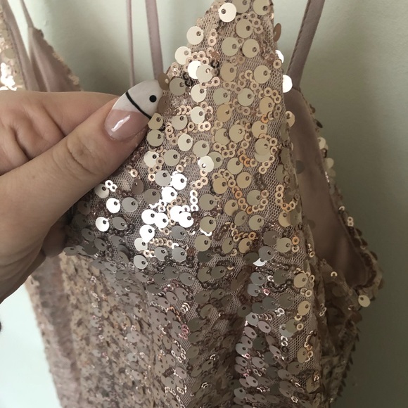 Champagne Gold Sequin Short Dance Party Dress - Picture 2 of 8